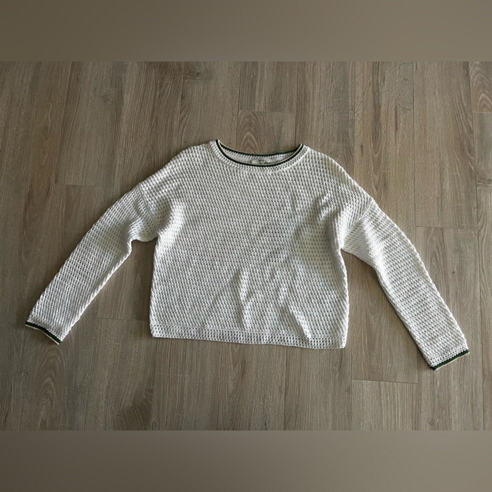 Vince Women’s Crochet Crewneck Sweater with Tipping White - Size Small